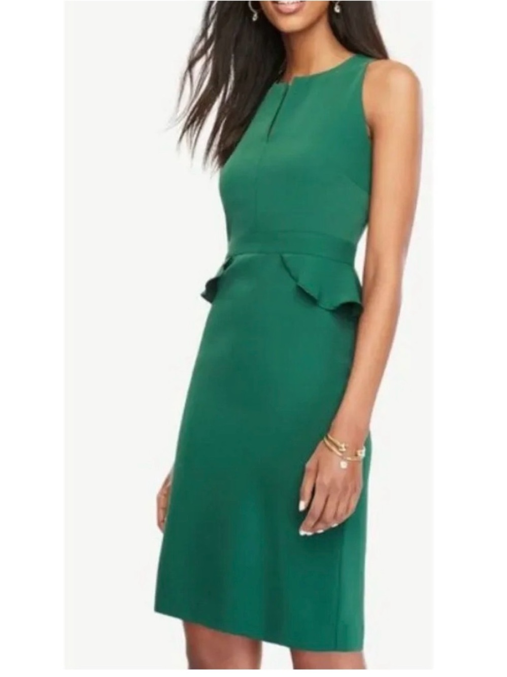 Ann Taylor Sleeveless Green Peplum Sheath Dress